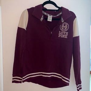 Love Pink Maroon and White Quarter-Zip